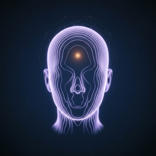 Human Intelligence: a luminous lilac contour of a human head, the foundation layer of the Leadership Intelligence Stack